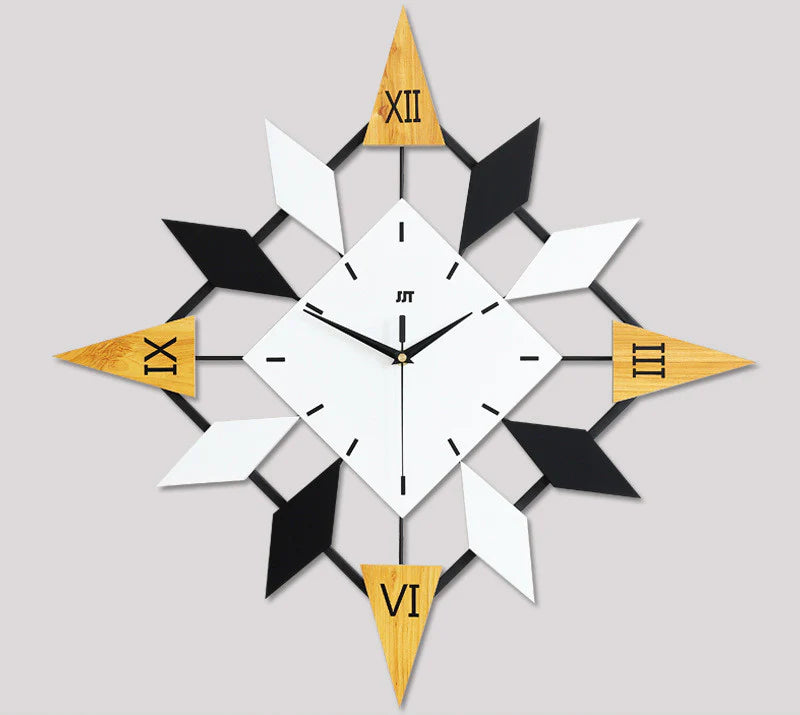 Modern Diamond Style Wall Clock – Solid Wood Decorative Living Room Clock (60x60cm)