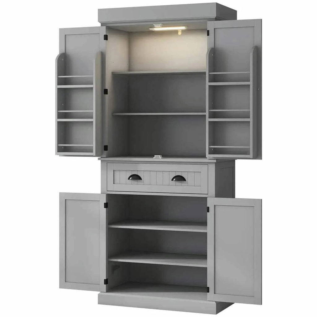 Spaco 17 - Tier Kitchen Small Pantry Cabinet with 2 Doors and 6 Adjustable Shelves, Cabinet Pantry, Freestanding 5 - Tier Shelving Pantries for Kitchen Storage, Gray