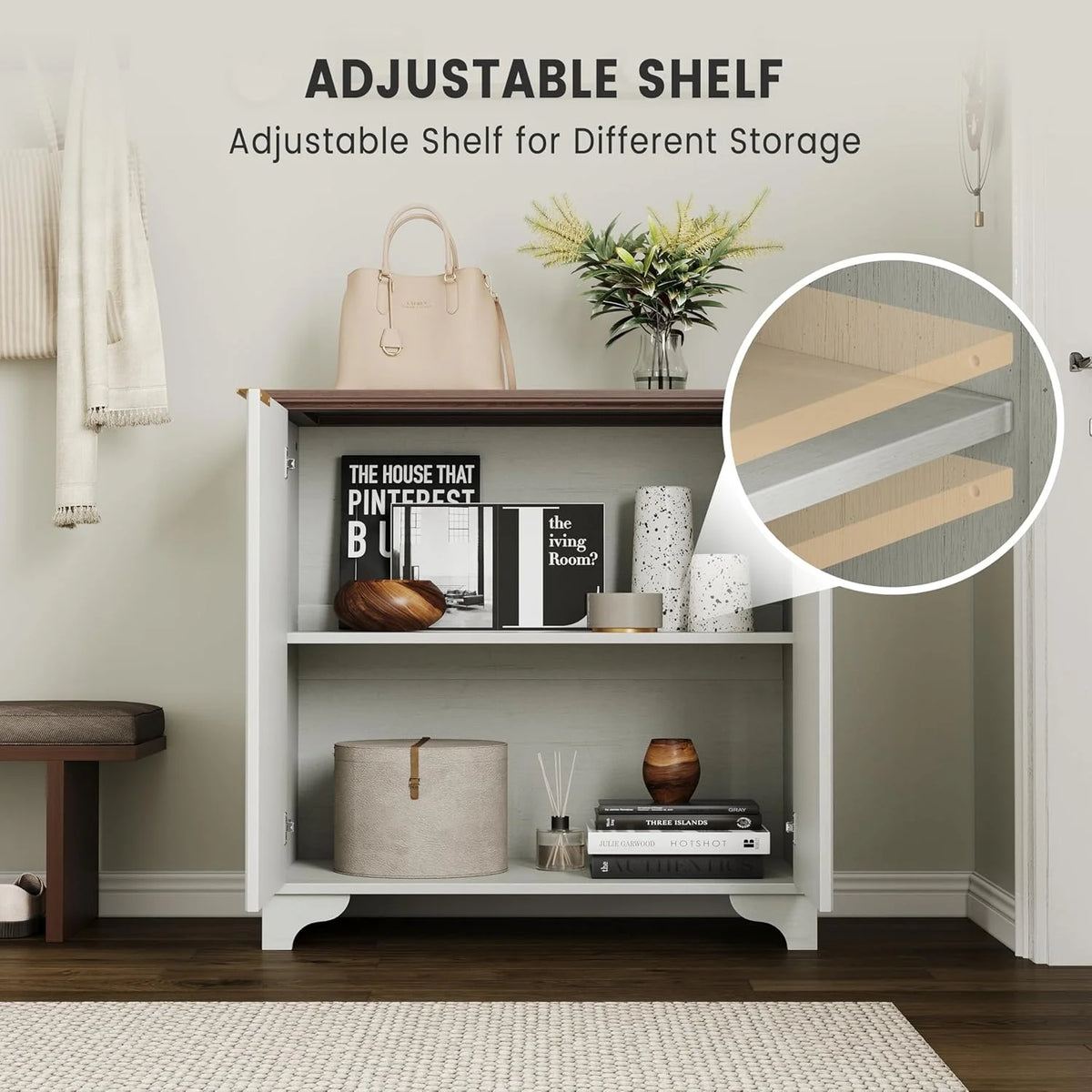 Perfect Deals Await Modern Farmhouse Coffee Bar Cabinet �?kitchen Storage Cabinet with Fluted Doors, Sideboard Buffet with Adjustable Shelves for Kitchen, Dining Room, and Living Room, White