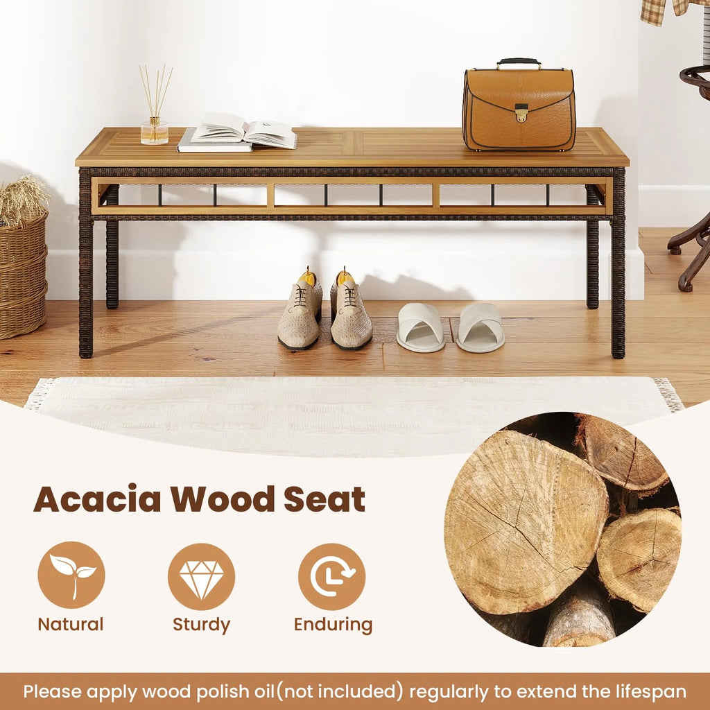 Tangkula 3 Pieces Wood Patio Dining Set