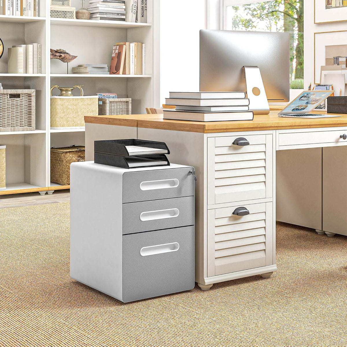 Lockable Three-Drawer Mobile Filing Cabinet, Black
