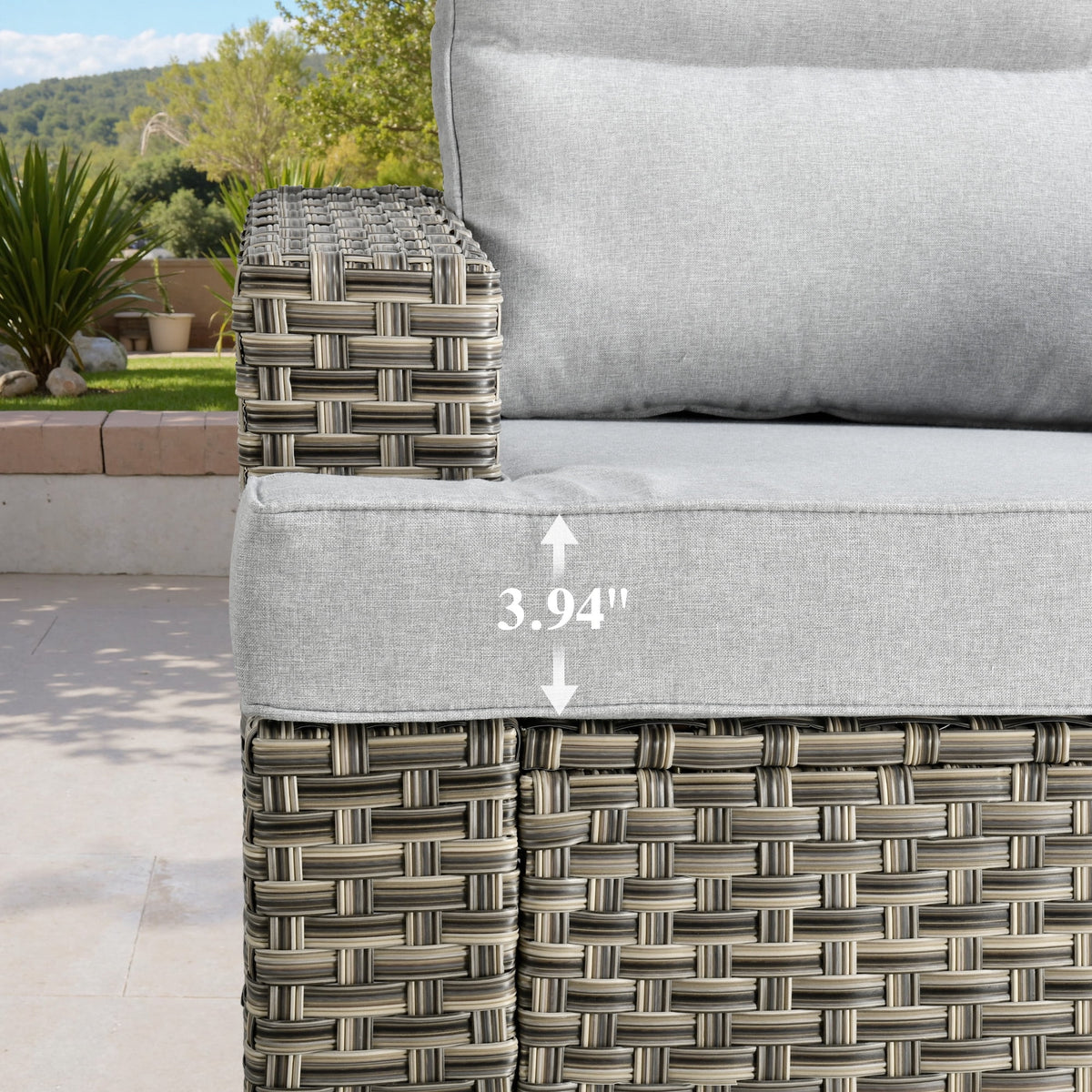 Ovios 10 Pieces Outdoor Patio Furniture Modern High - Back All - Weather Wicker Sectional Conversation Set with Propane Fire Pit Table & Swivel Chair, Dark Gray