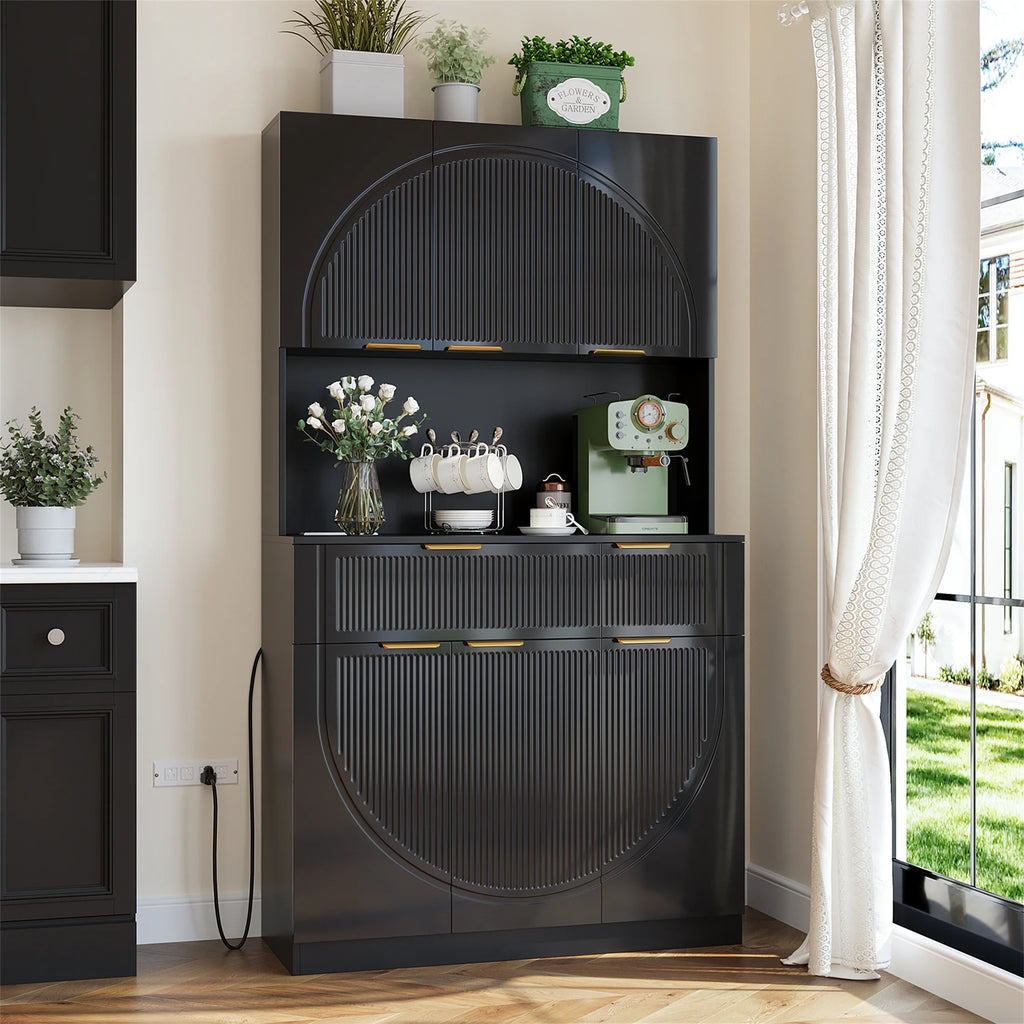 Planntonneo 71'' Tall Kitchen Pantry Storage Hutch Cabinet with Doors and Shelves, Grey Oak
