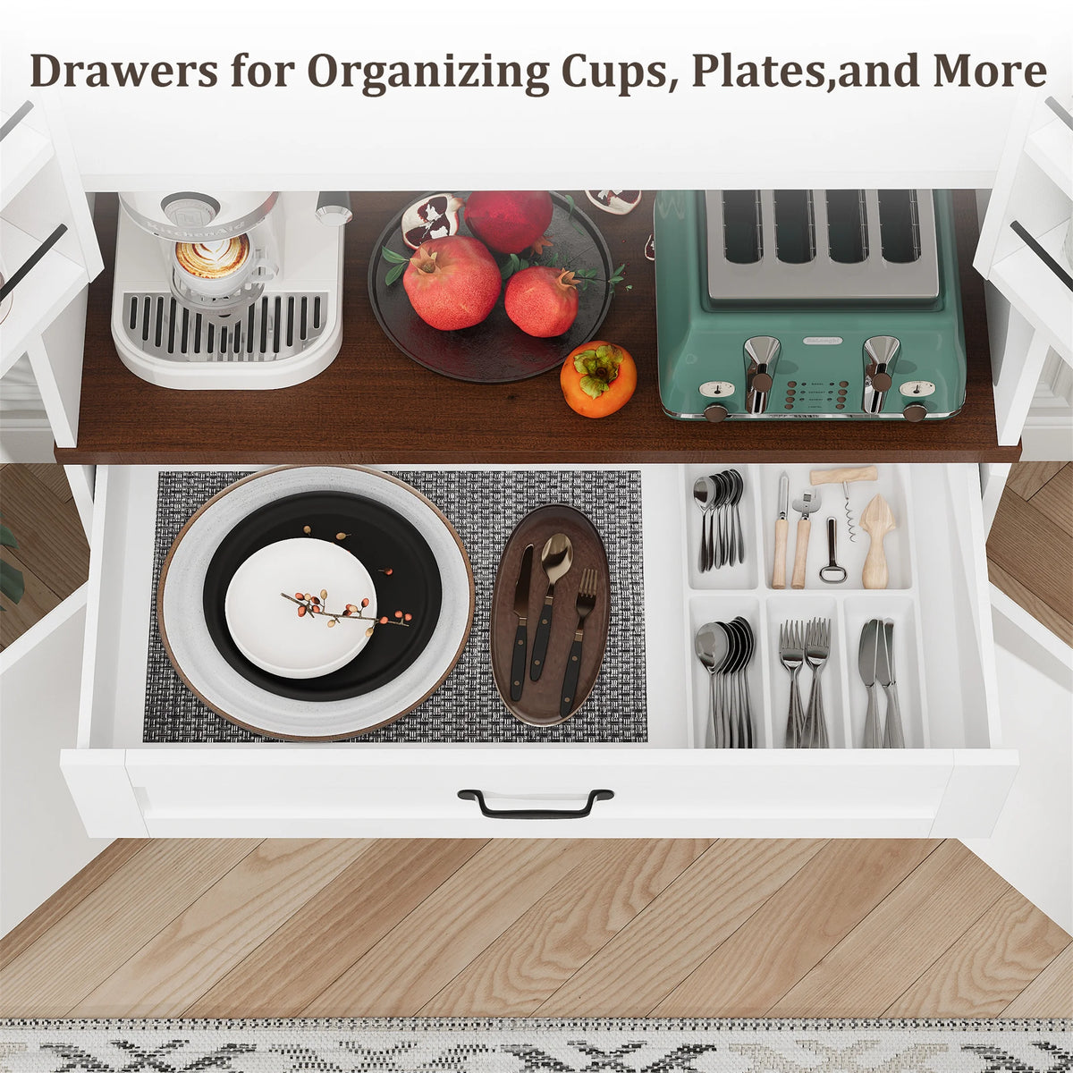 Planntonneo 71'' Tall Kitchen Pantry Storage Hutch Cabinet with Doors and Shelves, Grey Oak