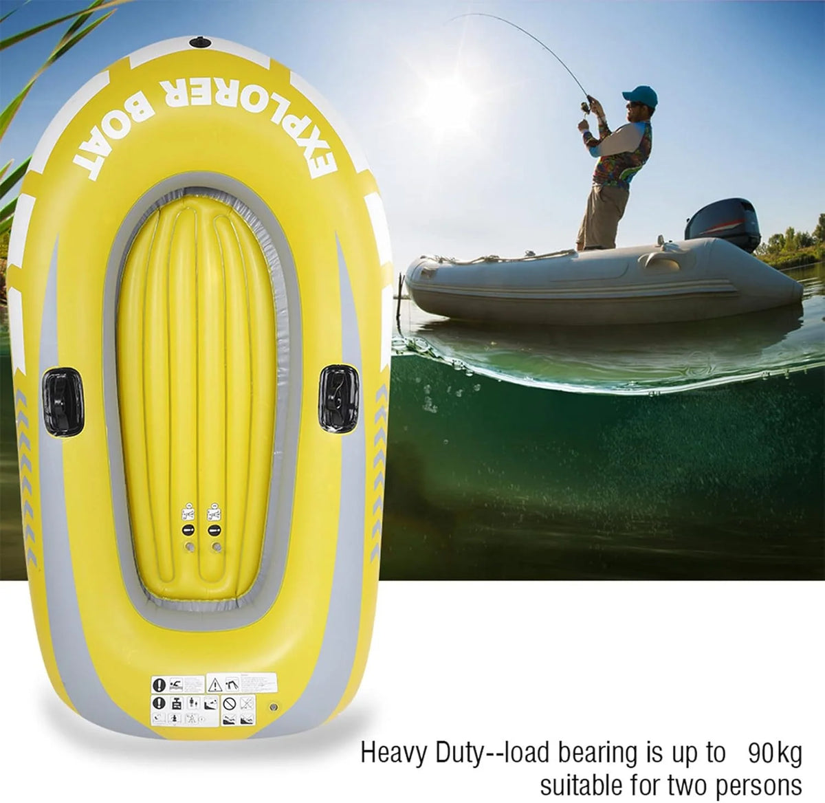 Two-Person Inflatable Boat with Oar Locks and Grab Handles