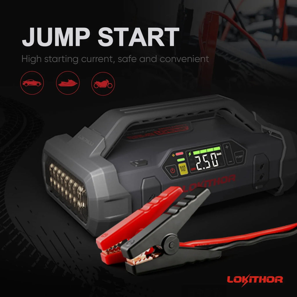 Jump Starter 2000AMP 20000MAH 12V Car Battery Booster Pack for Upto 8L Gas or 6L Diesel, 150 PSI Air Compressor with Damping…