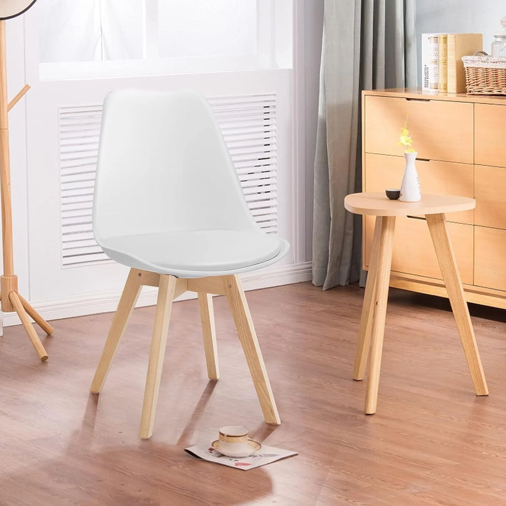 Mid-Century Dining Chairs with Padded Seats, Set of 4, White