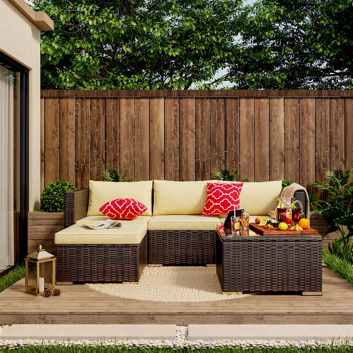 Patio Furniture Set Clearance, Lofka 5 Piece Outdoor Sectional Furniture Chair Set with Cushions and Tea Table, Gray