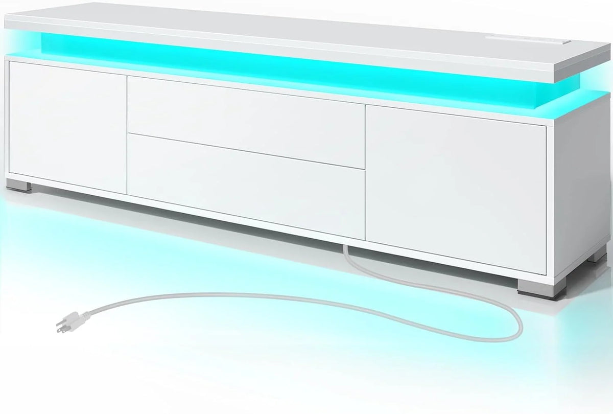 TV Stand with LED Lights, Power Outlet and Storage