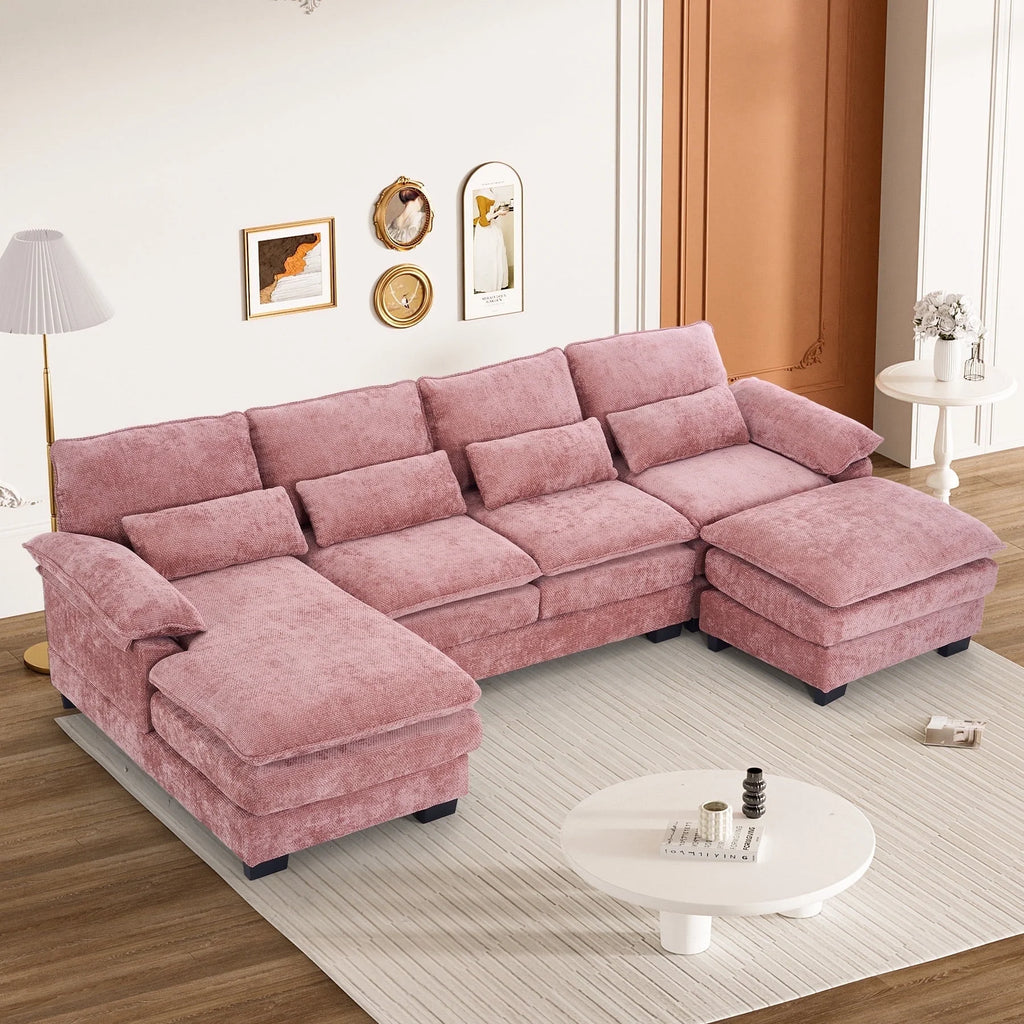 Rophefx 114.3" U Shaped Sectional Couches for Living Room, Cloud Couch, 4 Seats Chenille Couch with Double Layer Cushion, Orange