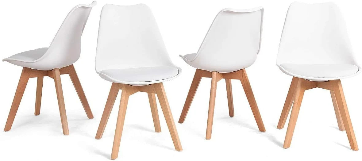 Mid-Century Dining Chairs with Padded Seats, Set of 4, White