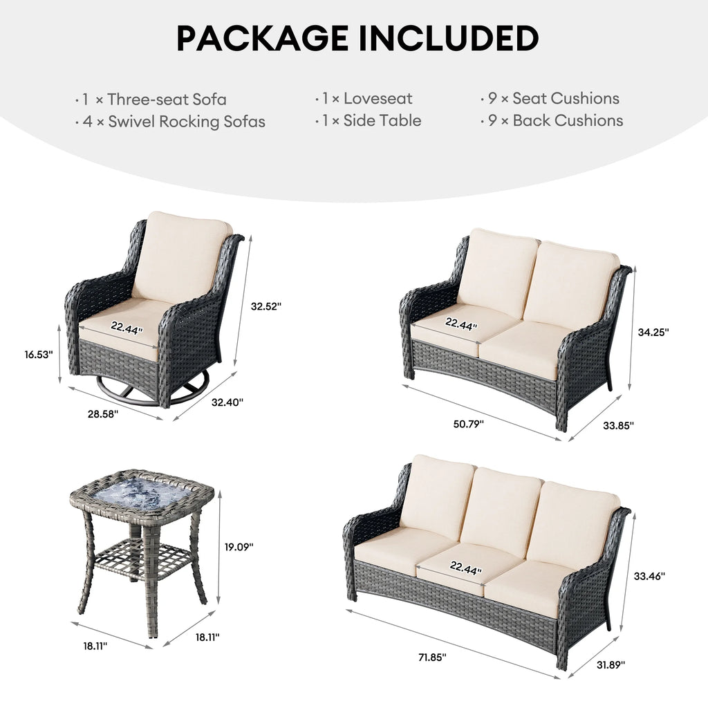 Ovios 8 - Piece Wicker Outdoor Sectional Patio Set with Swivel Chairs and Loveseat, Gray