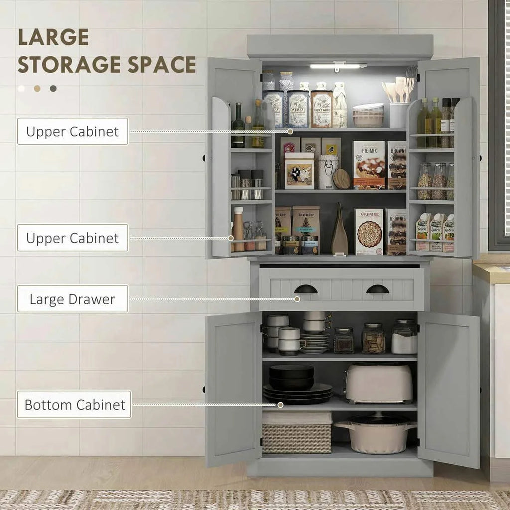 Spaco 17 - Tier Kitchen Small Pantry Cabinet with 2 Doors and 6 Adjustable Shelves, Cabinet Pantry, Freestanding 5 - Tier Shelving Pantries for Kitchen Storage, Gray