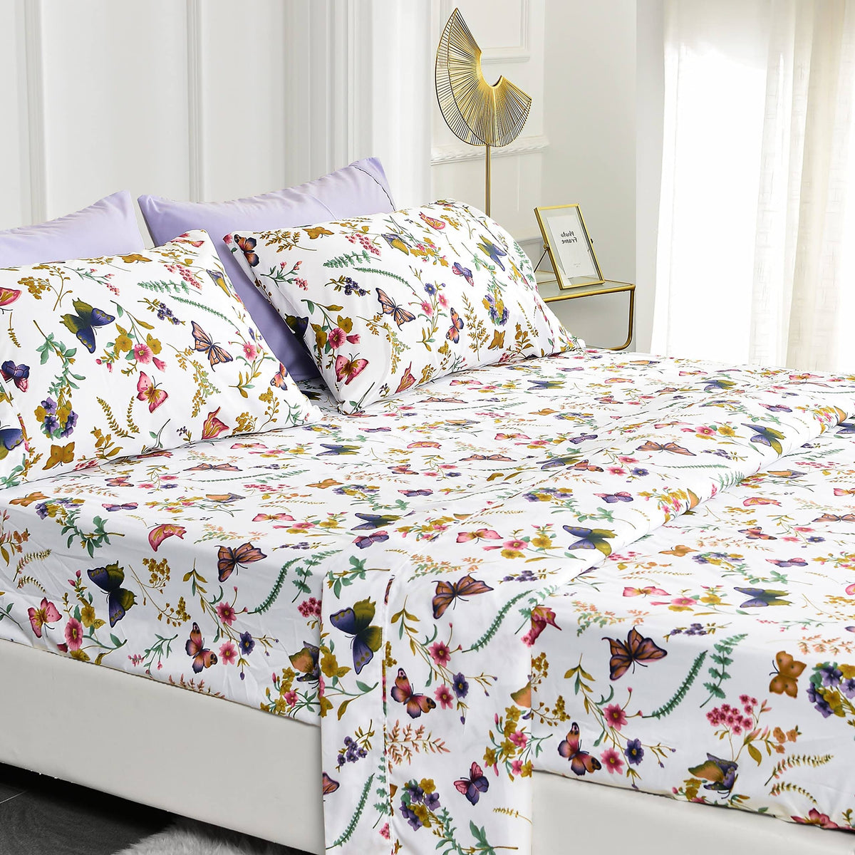 American Home Collection 6 Piece Print Bedding Sheets & Pillowcases Set Brushed Microfiber Wrinkle Free 14 Inches Deep Pocket fl