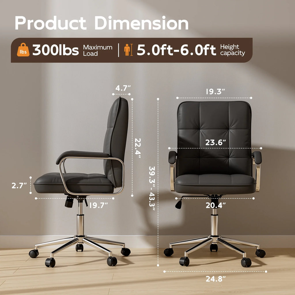 Solfway White Office Chair, Swivel Leather Computer Desk Chair with Wheels and Padded Arms, Executive Office Chair for Adults