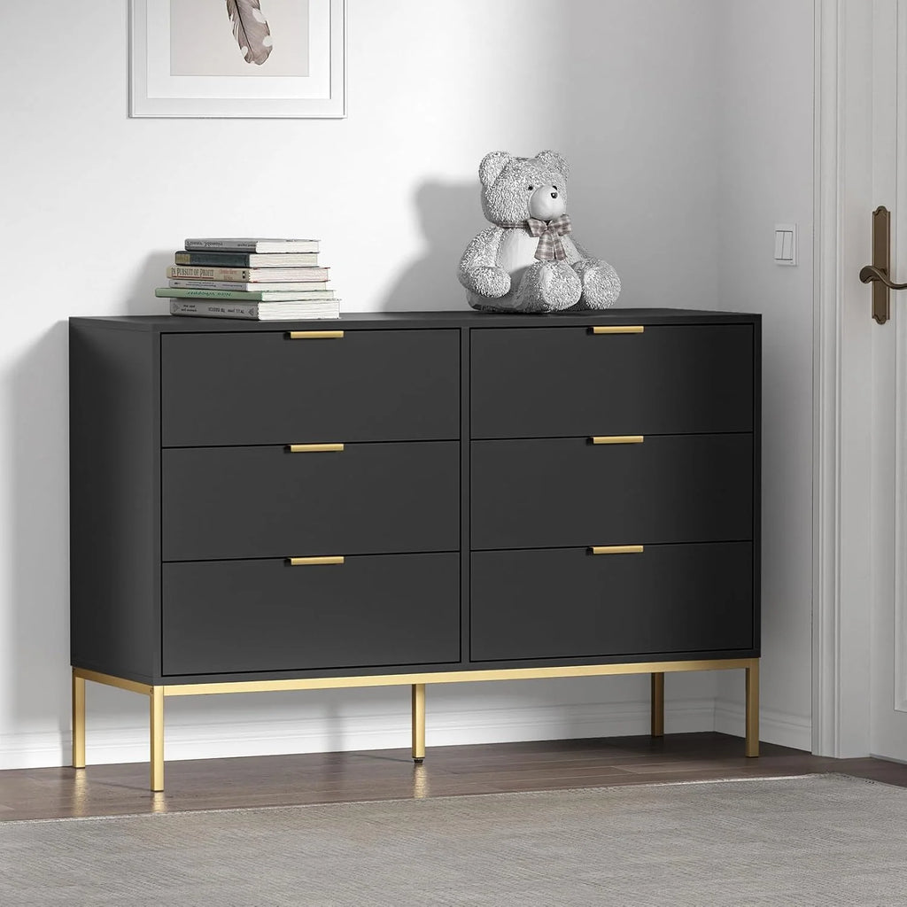 Six-Drawer Dresser with Gold Handles