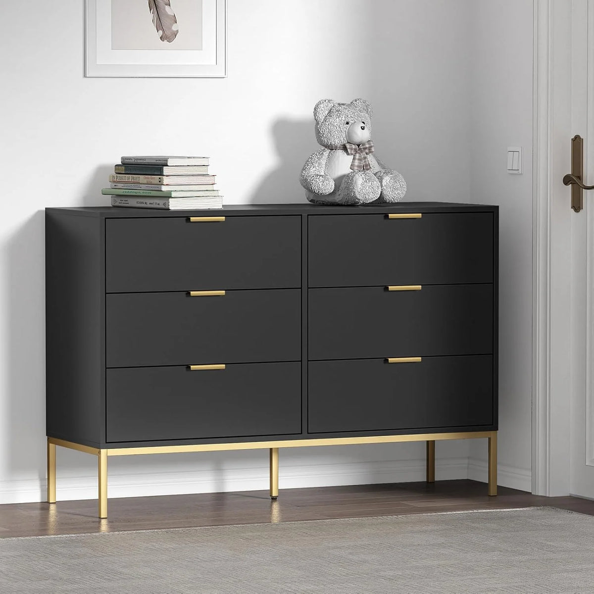 Six-Drawer Dresser with Gold Handles