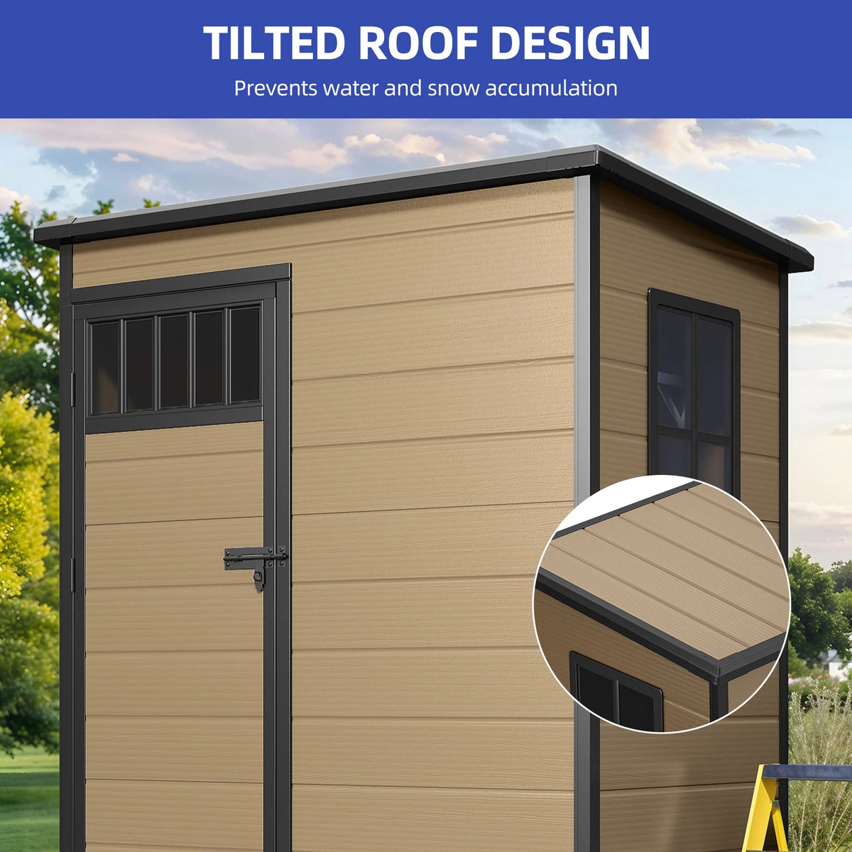 Modfusion 4.62.66.3 Ft Resin Storage Shed with Window, Floor, Plastic Roof, Storage Cabinets for Brooms Vacuum Cleaners Fits 65 to 68 in, Winter Gear Box, Black