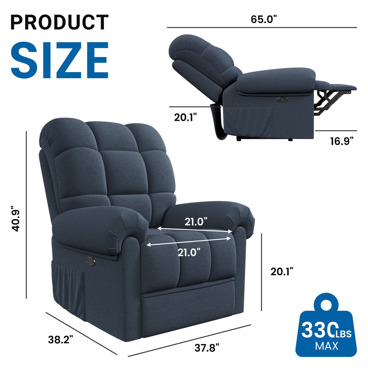 Power Recliner Chair, Electric Recline Sofa Chair for Adults with USB Port, Comfy Teddy Fleece Adjustable Cloud Sofa, Tool - Free Setup, Beige White