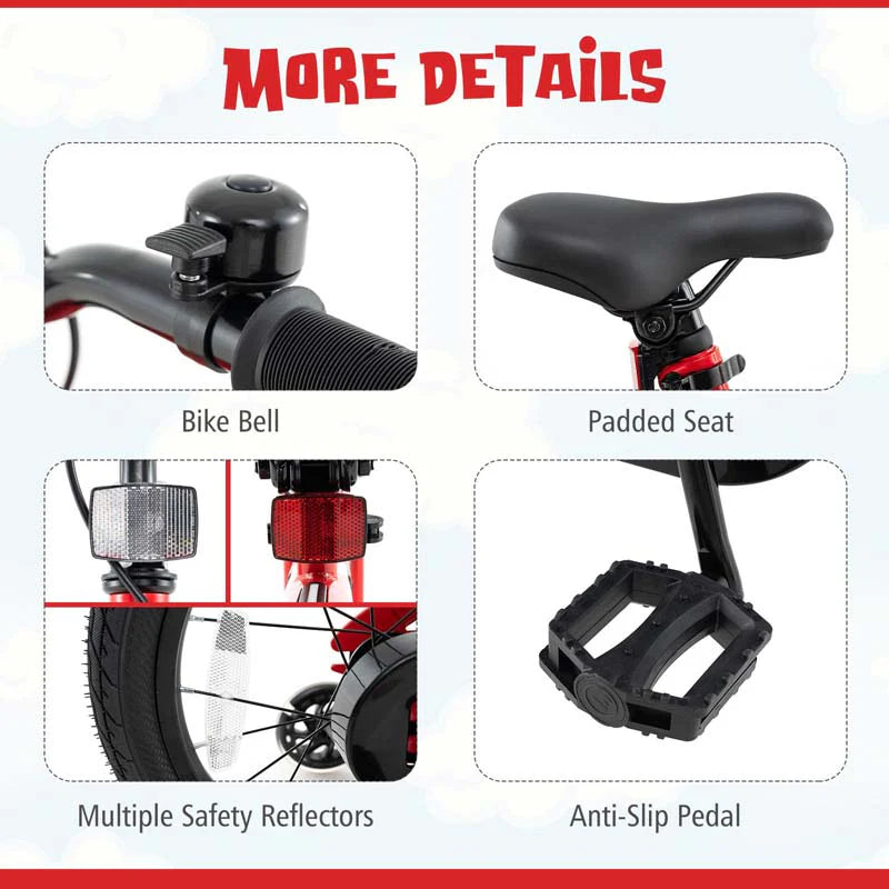 16/18 Inch LED Lighted Kids Bike with Training Wheels, Headlight, Adjustable Seat & Dual Brakes, Children Bicycle for Ages 4-8 Years