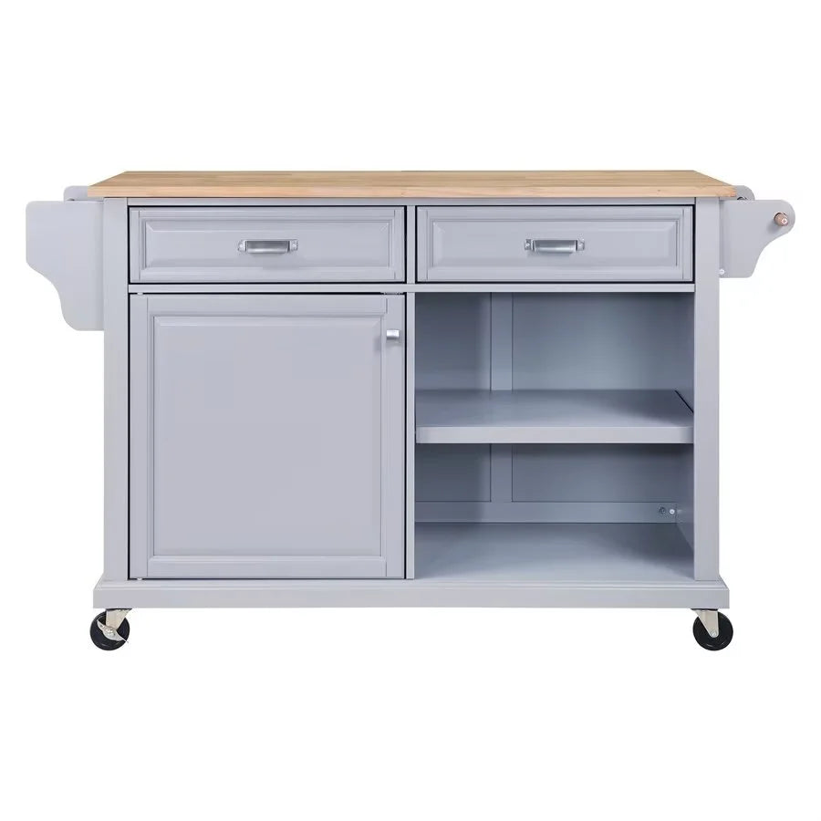 Rolling Kitchen Island with Storage, Utility Kitchen Trolley with Drop - Leaf Countertop, Mobile Kitchen Cart with 2 Drawers, 2 Cabinets and Adjustable Shelves for Dining Room, Kitchen