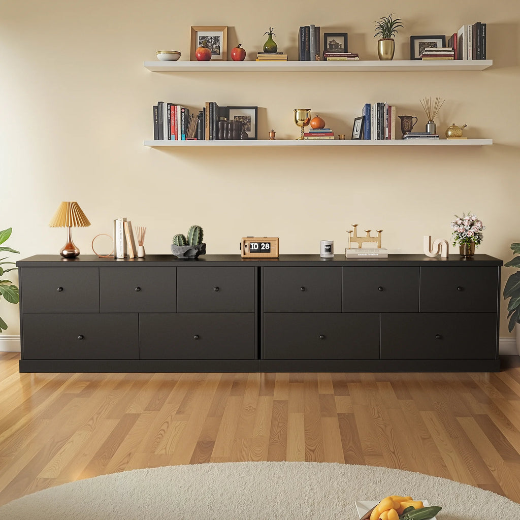 Homall 5 Drawer Dresser Wood Storage Cabinet Double Tier Chest of Drawer TV Stand for Bedroom, Living Room, Black