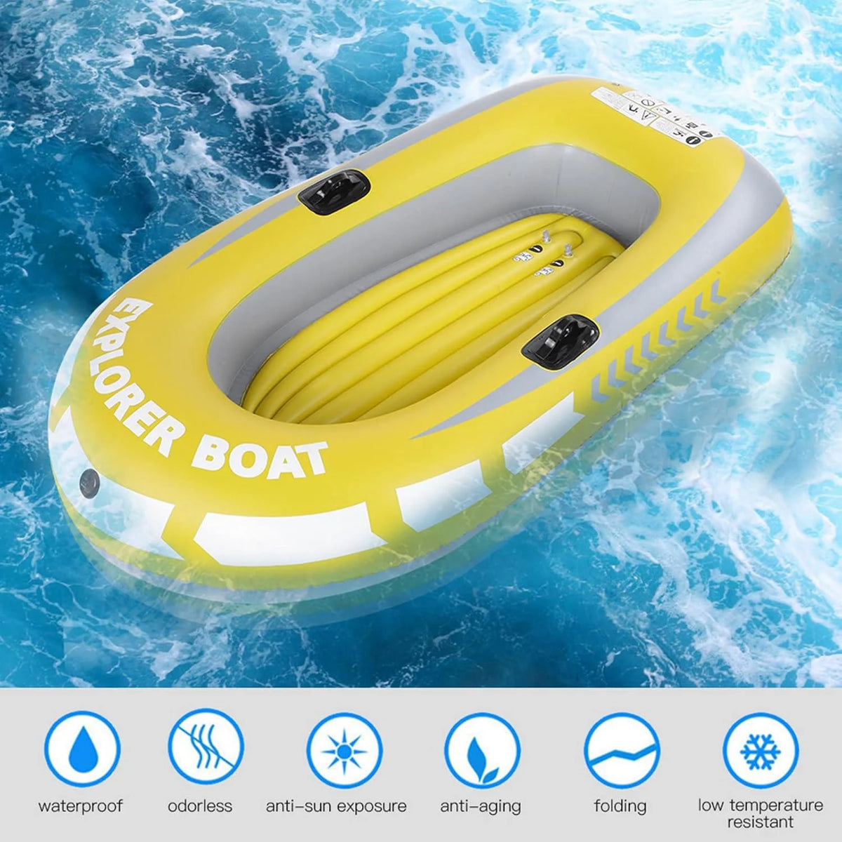 Two-Person Inflatable Boat with Oar Locks and Grab Handles