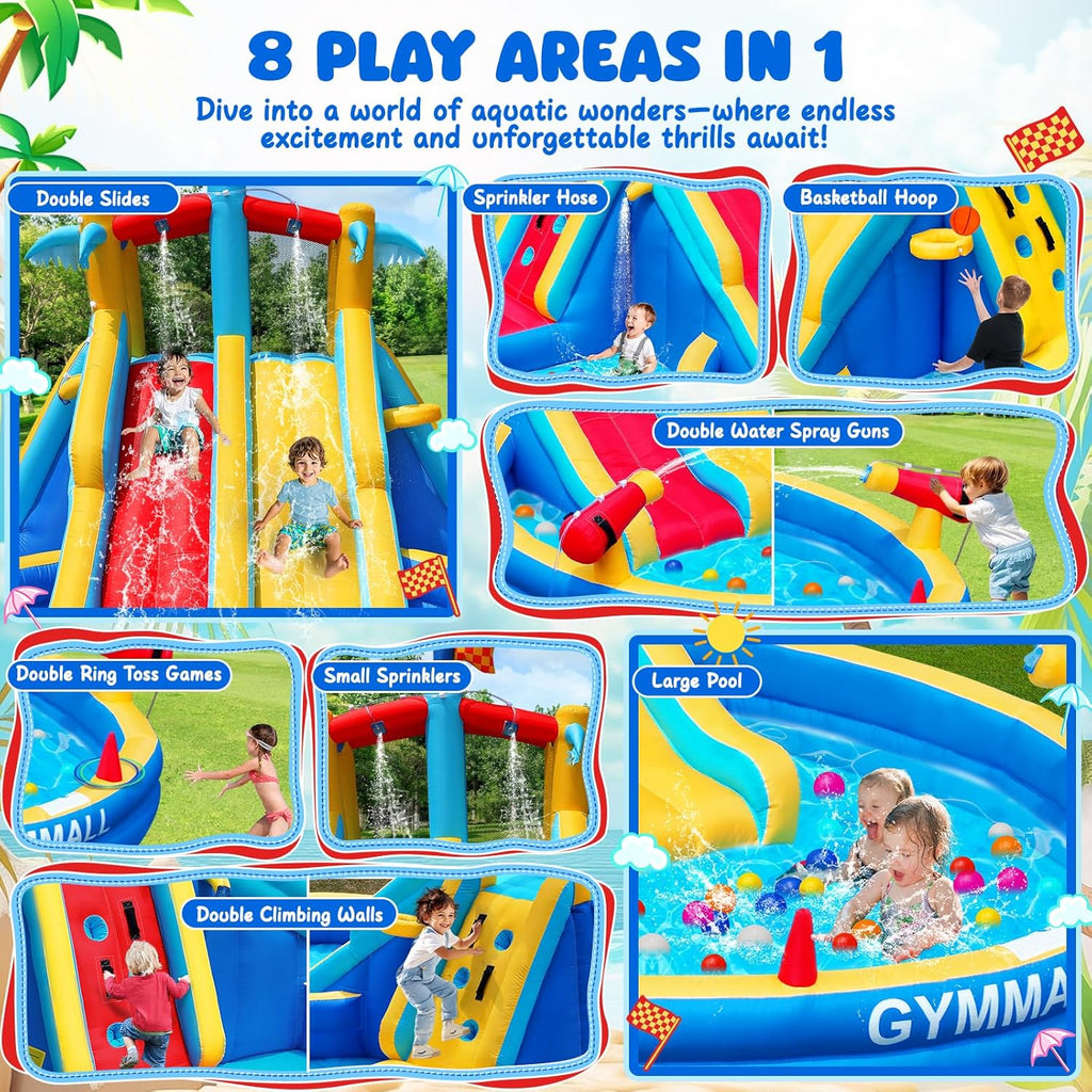 Inflatable Water Slide and Bounce House with 550W Blower