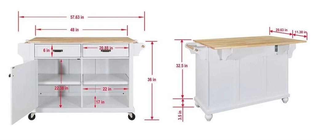 Rolling Kitchen Island with Storage, Utility Kitchen Trolley with Drop - Leaf Countertop, Mobile Kitchen Cart with 2 Drawers, 2 Cabinets and Adjustable Shelves for Dining Room, Kitchen
