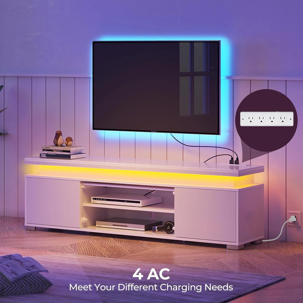 TV Stand with LED Lights, Power Outlet and Storage