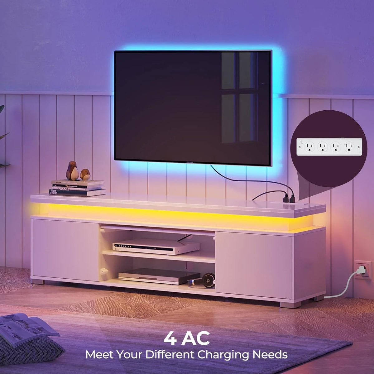 TV Stand with LED Lights, Power Outlet and Storage