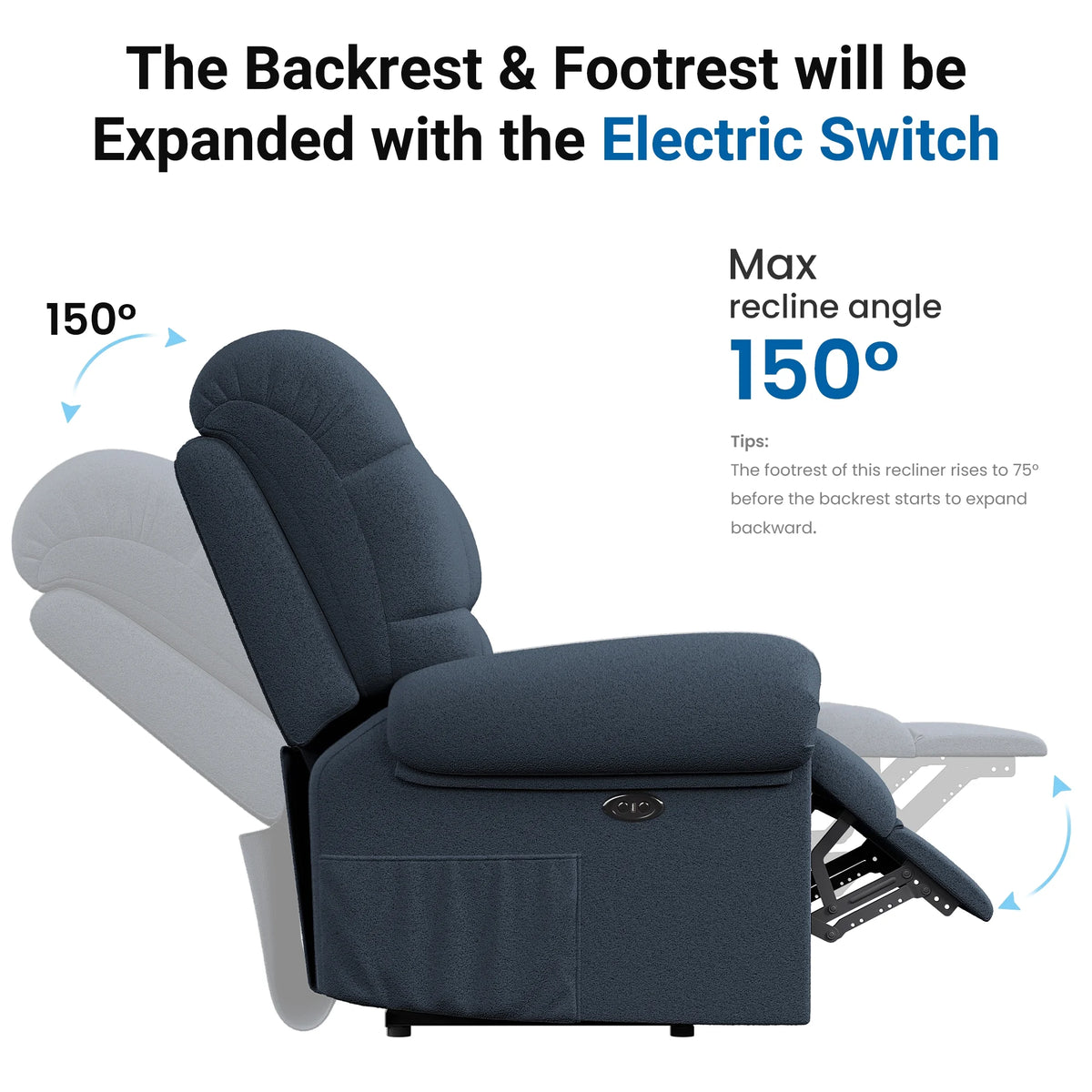 Power Recliner Chair, Electric Recline Sofa Chair for Adults with USB Port, Comfy Teddy Fleece Adjustable Cloud Sofa, Tool - Free Setup, Beige White