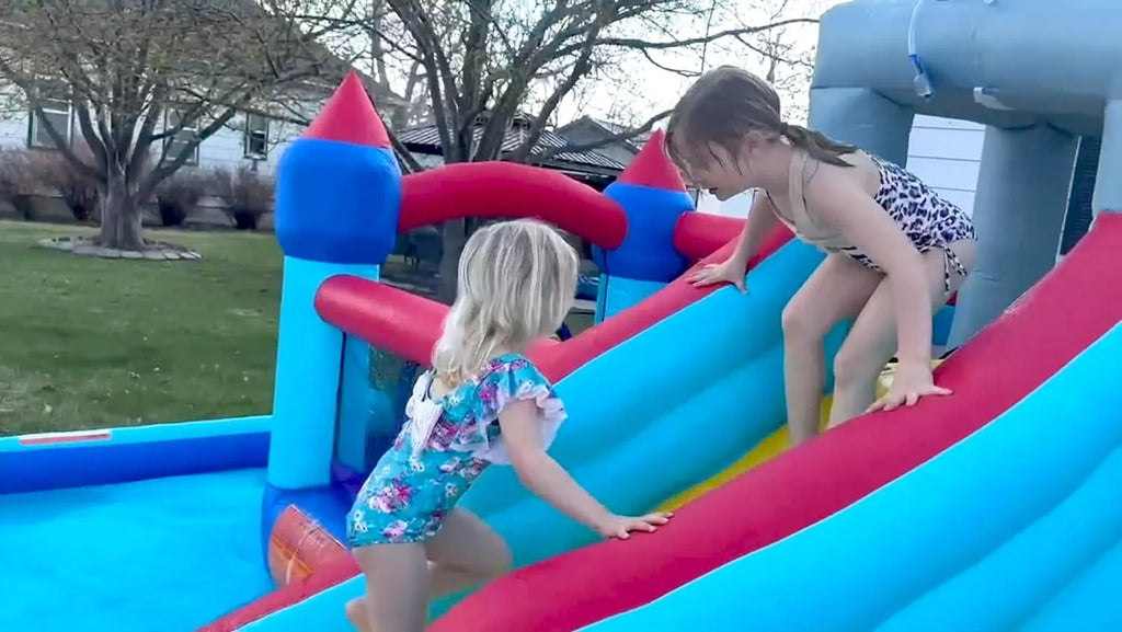 Inflatable Water Slides for Kids 8-IN-1 Bounce House Water Park with 450W Blower Climbing Wall, Splash Pool, 2 Water Cannons, Basketball…
