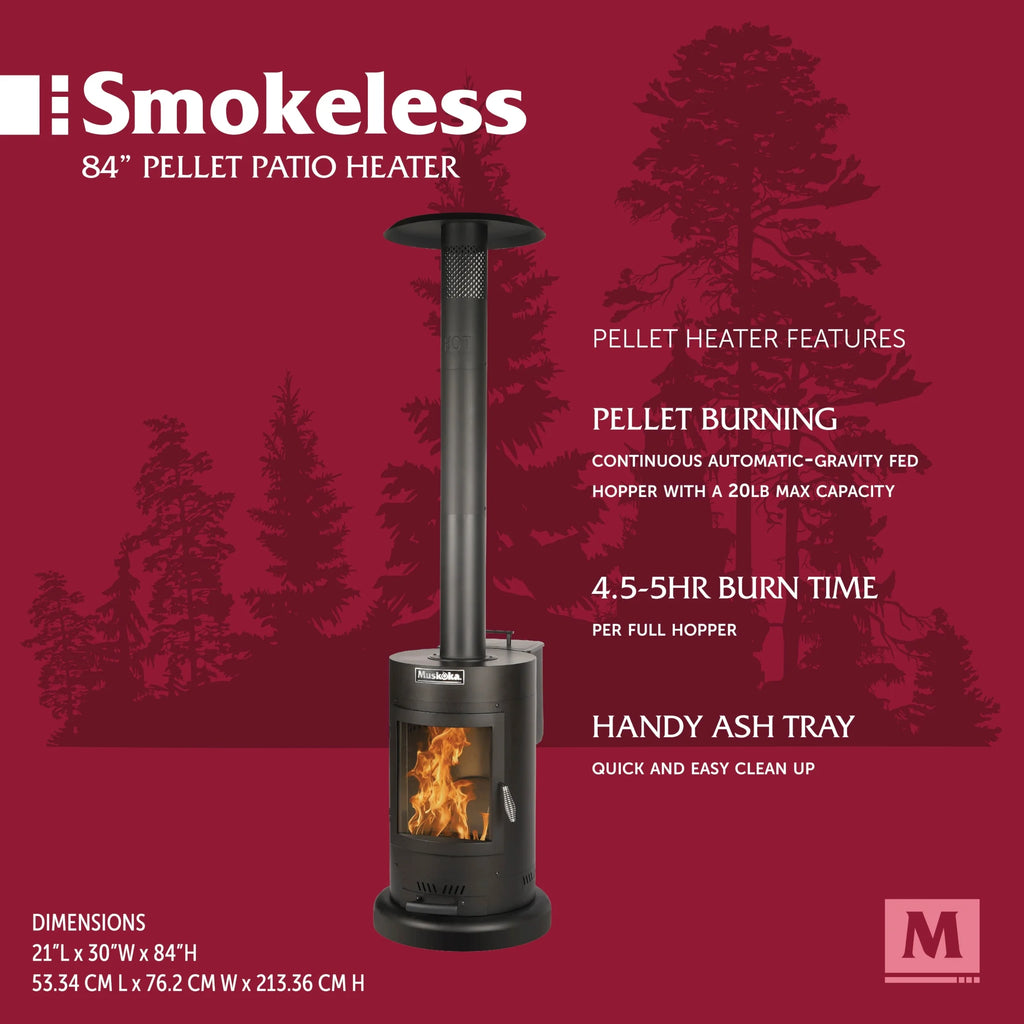 Muskoka 84" High 75, 000 BTU Black Steel Wood Pellet Patio Heater