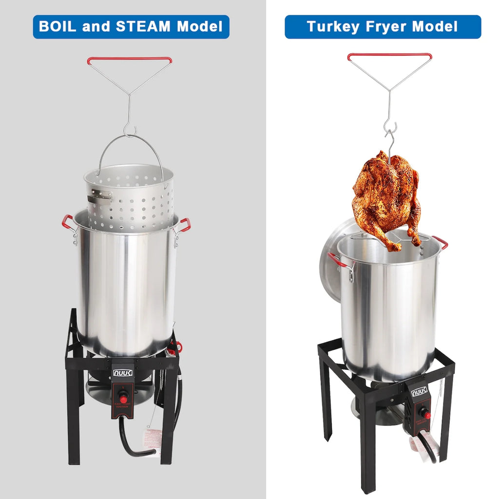 NUUK 30QT Turkey Fryer & 10QT Fish Fryers Outdoor Cooking Kit, 50, 000 BTU Propane Burnerseafood Boil Pot, Cover & Skimmer Included, Aluminum Deep Fryer Pot with Basket Crab, Gifts for Thanksgiving Day