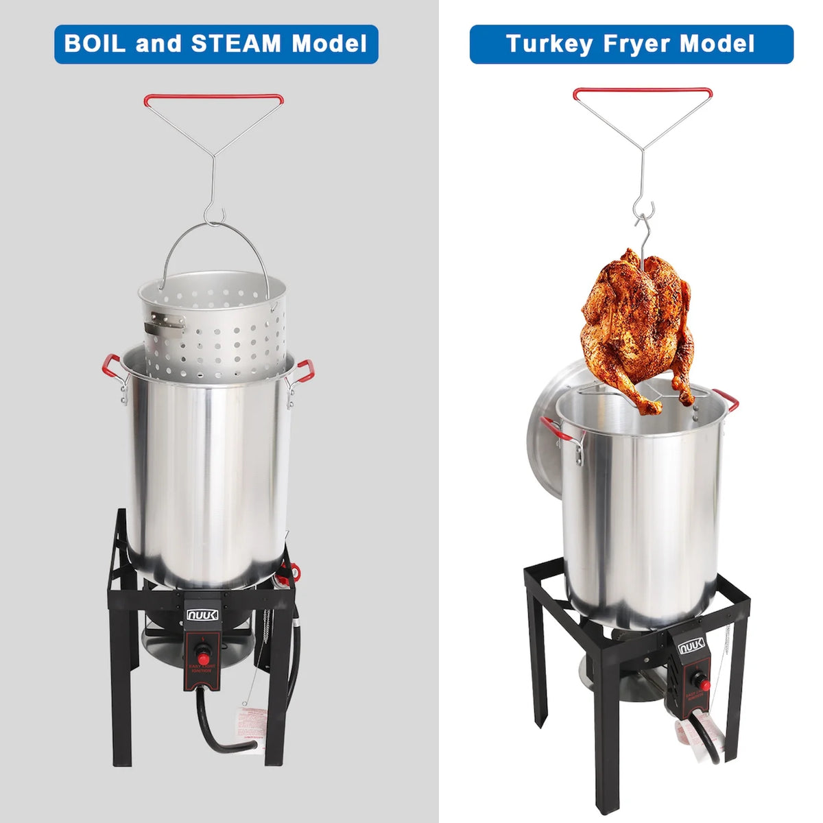 NUUK 30QT Turkey Fryer & 10QT Fish Fryers Outdoor Cooking Kit, 50, 000 BTU Propane Burnerseafood Boil Pot, Cover & Skimmer Included, Aluminum Deep Fryer Pot with Basket Crab, Gifts for Thanksgiving Day