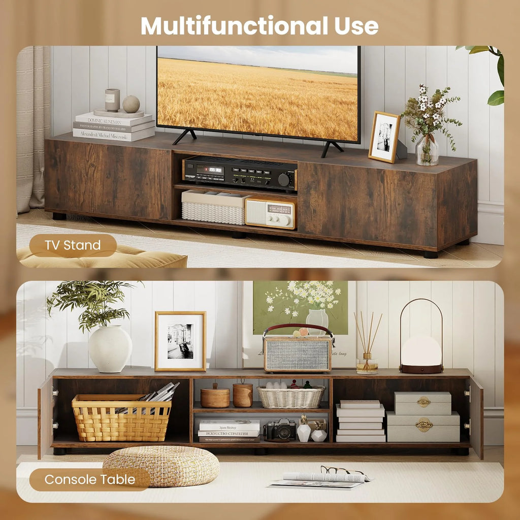 Tangkula Modern TV Stand 63”L Minimalist Entertainment Center w/ 2 Doors & Open Shelves