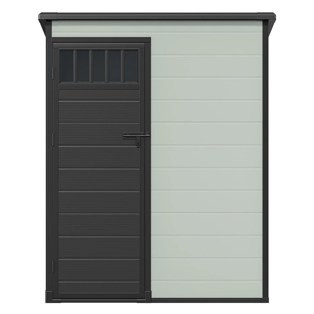 Modfusion 4.62.66.3 Ft Resin Storage Shed with Window, Floor, Plastic Roof, Storage Cabinets for Brooms Vacuum Cleaners Fits 65 to 68 in, Winter Gear Box, Black