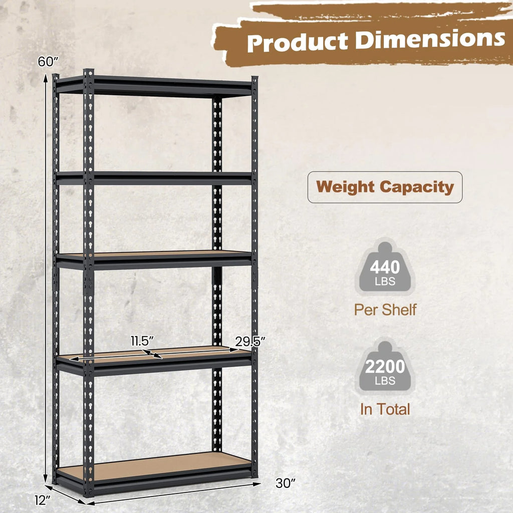 Tangkula 5-Tier Heavy Duty Garage Shelving Units w/Adjustable Utility Rack (30" W x 12" D x 60" H)