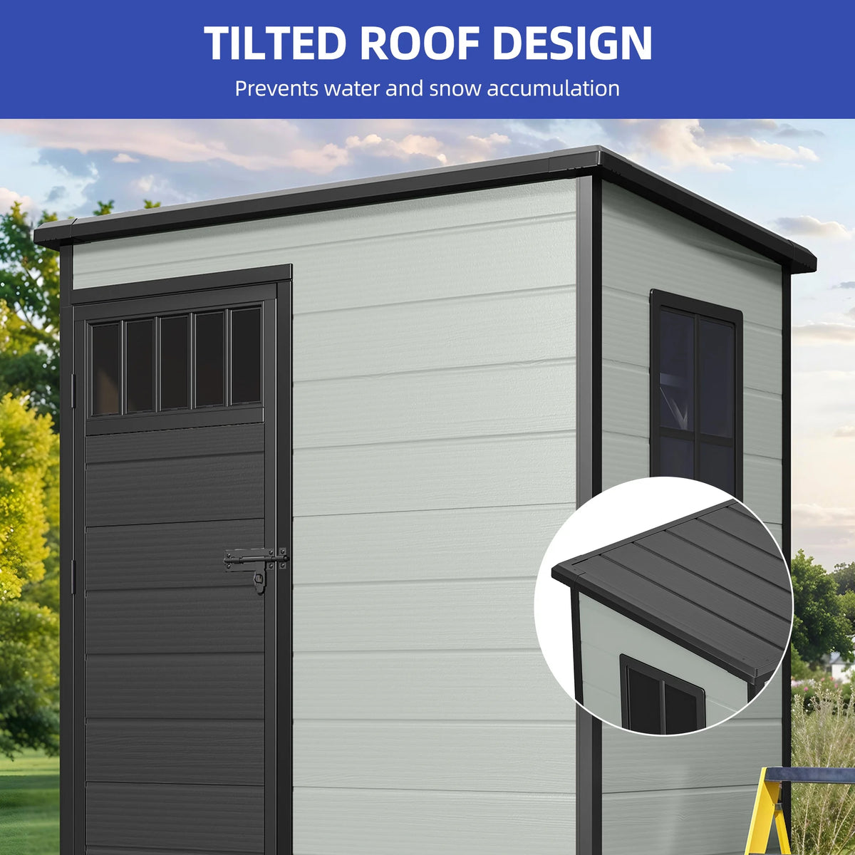 Modfusion 4.62.66.3 Ft Resin Storage Shed with Window, Floor, Plastic Roof, Storage Cabinets for Brooms Vacuum Cleaners Fits 65 to 68 in, Winter Gear Box, Black