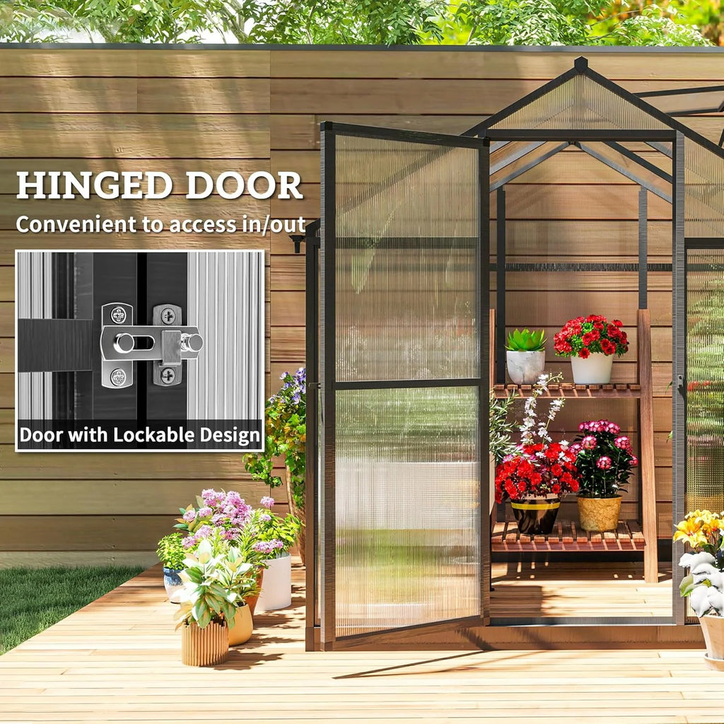 Walk-In Polycarbonate Greenhouse with Aluminum Frame and Roof Vent
