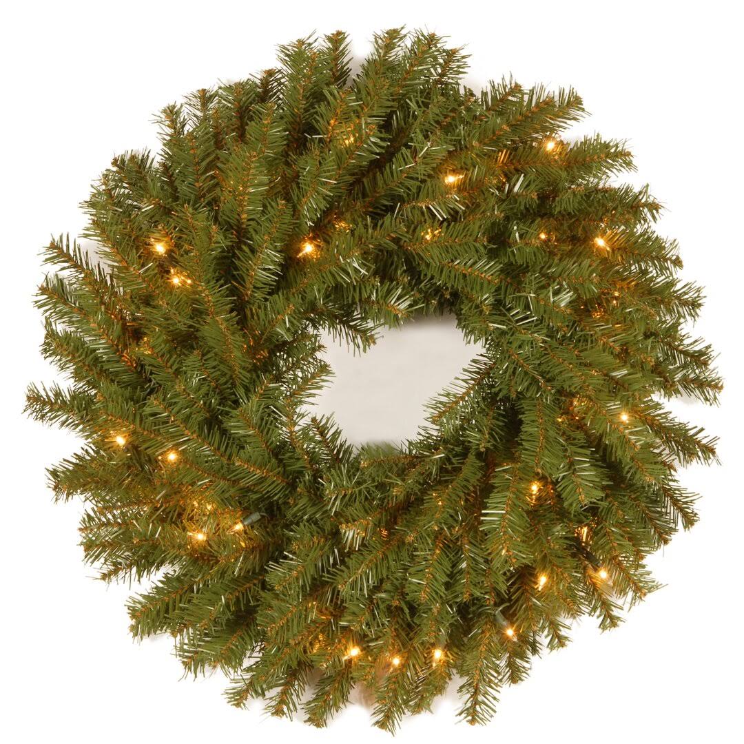 Norwood Fir Lighted PE Wreath Lighting Color: Pre Lit, Size: 24"