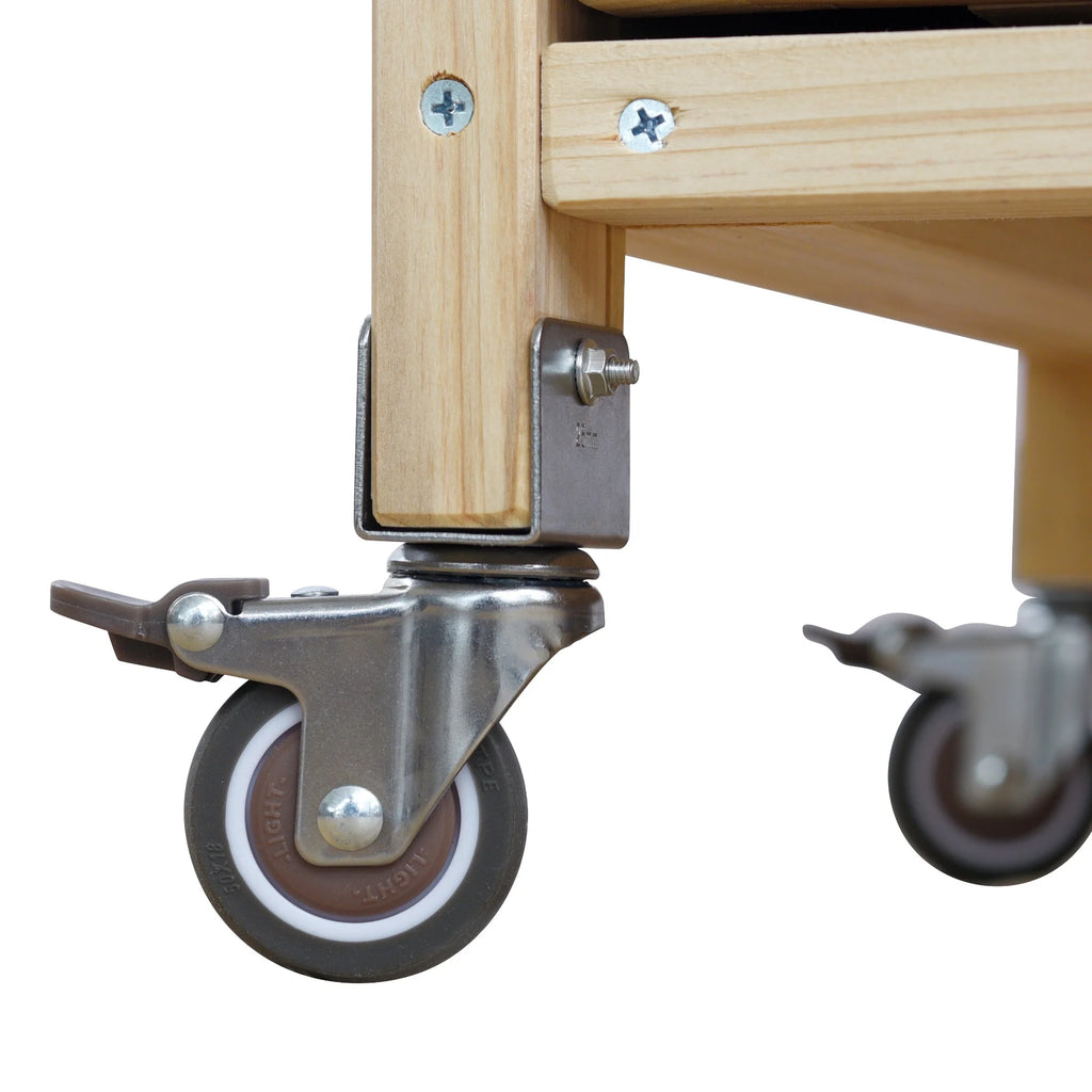 Bellemave Outdoor Serving Cart Kitchen Island Solid Wood Mobile Rolling Bar Cart with Lockable Wheels, Rack and Stainless Steel Top Beverage Storage Counter Table with Cabinet for Patio, Natural