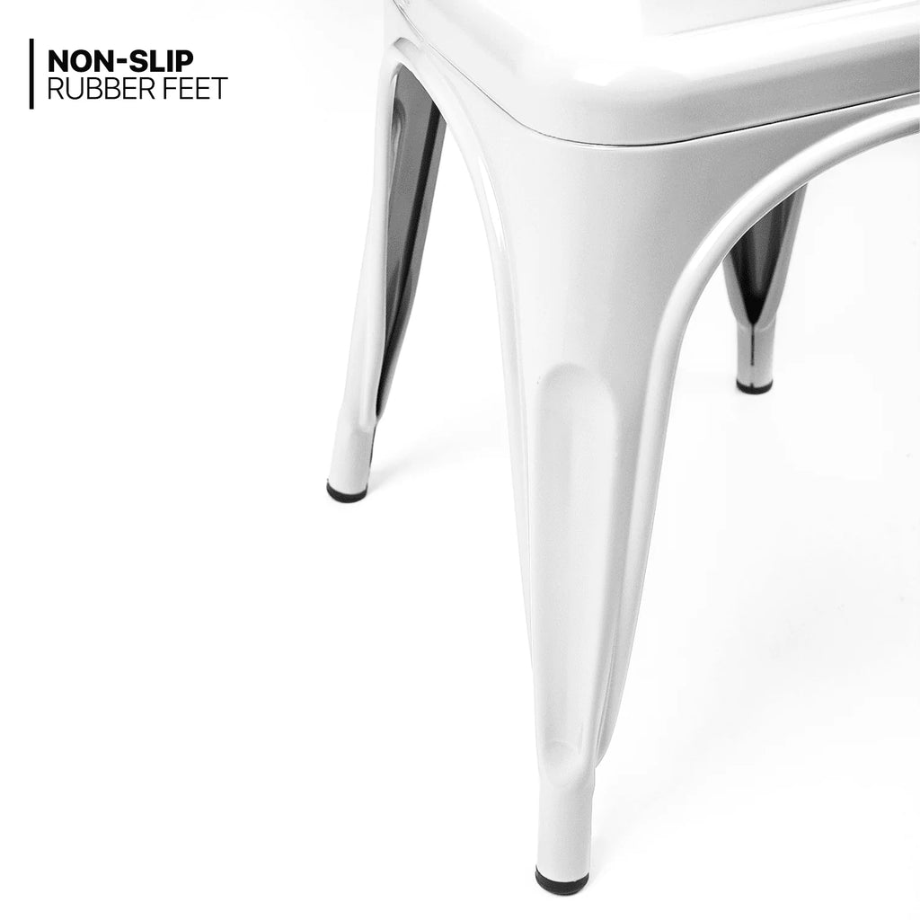 Monibloom Industrial Metal Dining Chair Set of 4, Stackable Bar Stools, for Home Patio Cafe Bar, White