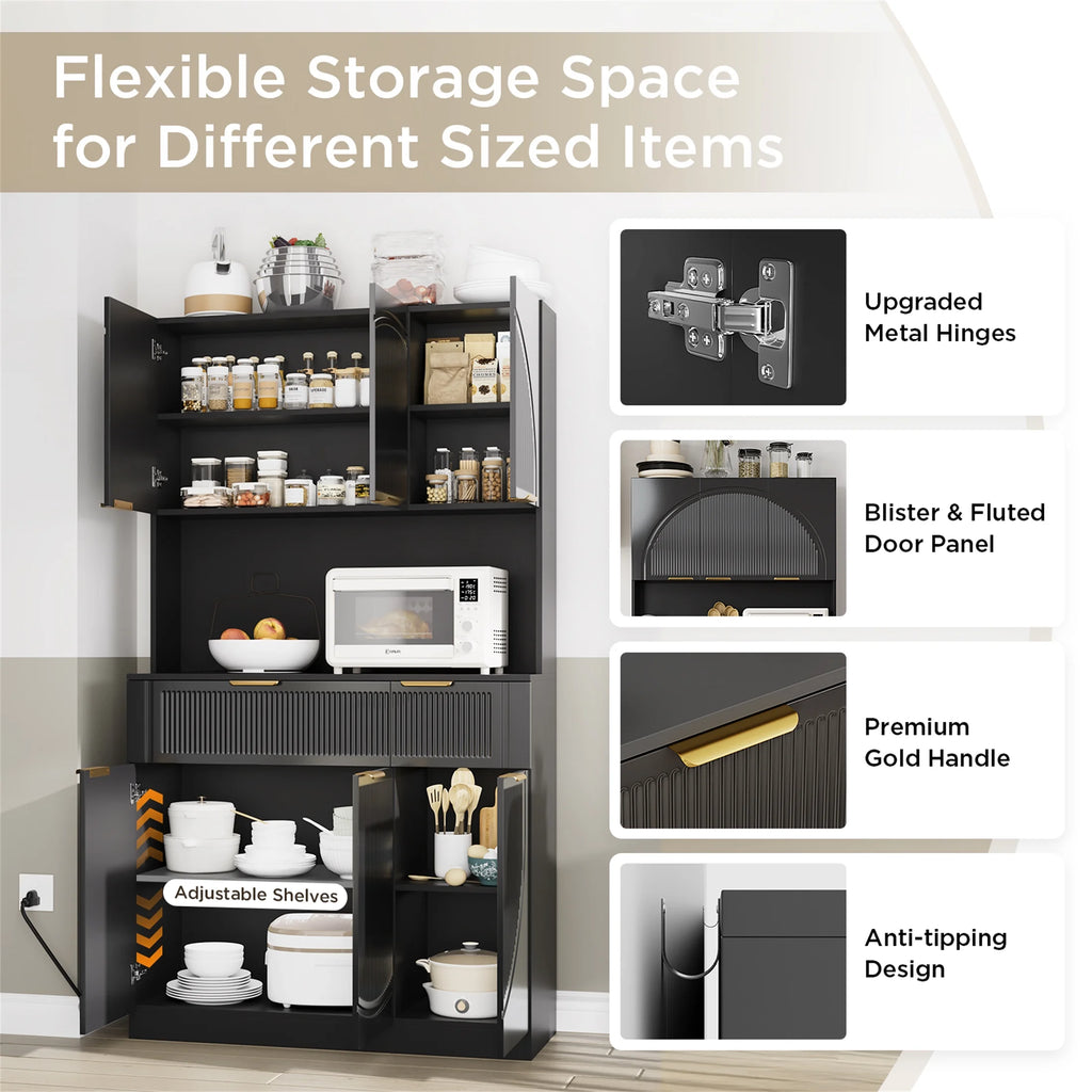 Planntonneo 71'' Tall Kitchen Pantry Storage Hutch Cabinet with Doors and Shelves, Grey Oak