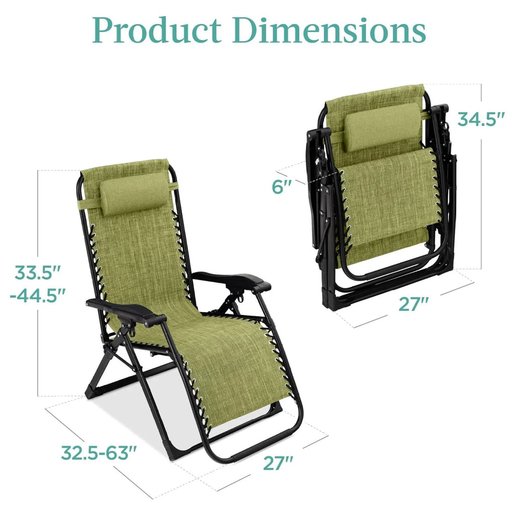 Oversized Chair, Folding Outdoor Patio Recliner, XL Anti Gravity Lounger W/Removable Cushion, Cup Holder, Side Tray, 350 lb Capacity - Taupe