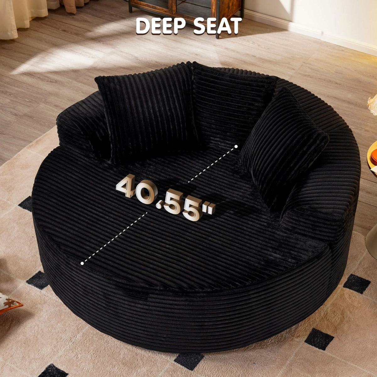 Ovios 58'' Oversized Chaise Lounge Indoor Chair Modern Cloud Floor Sofa Bed Comfy Upholstered Sleeper Couch Deep Seat Accent Reading Chair for Living Room, Bedroom, No Assembly, Black(Plush Corduroy)