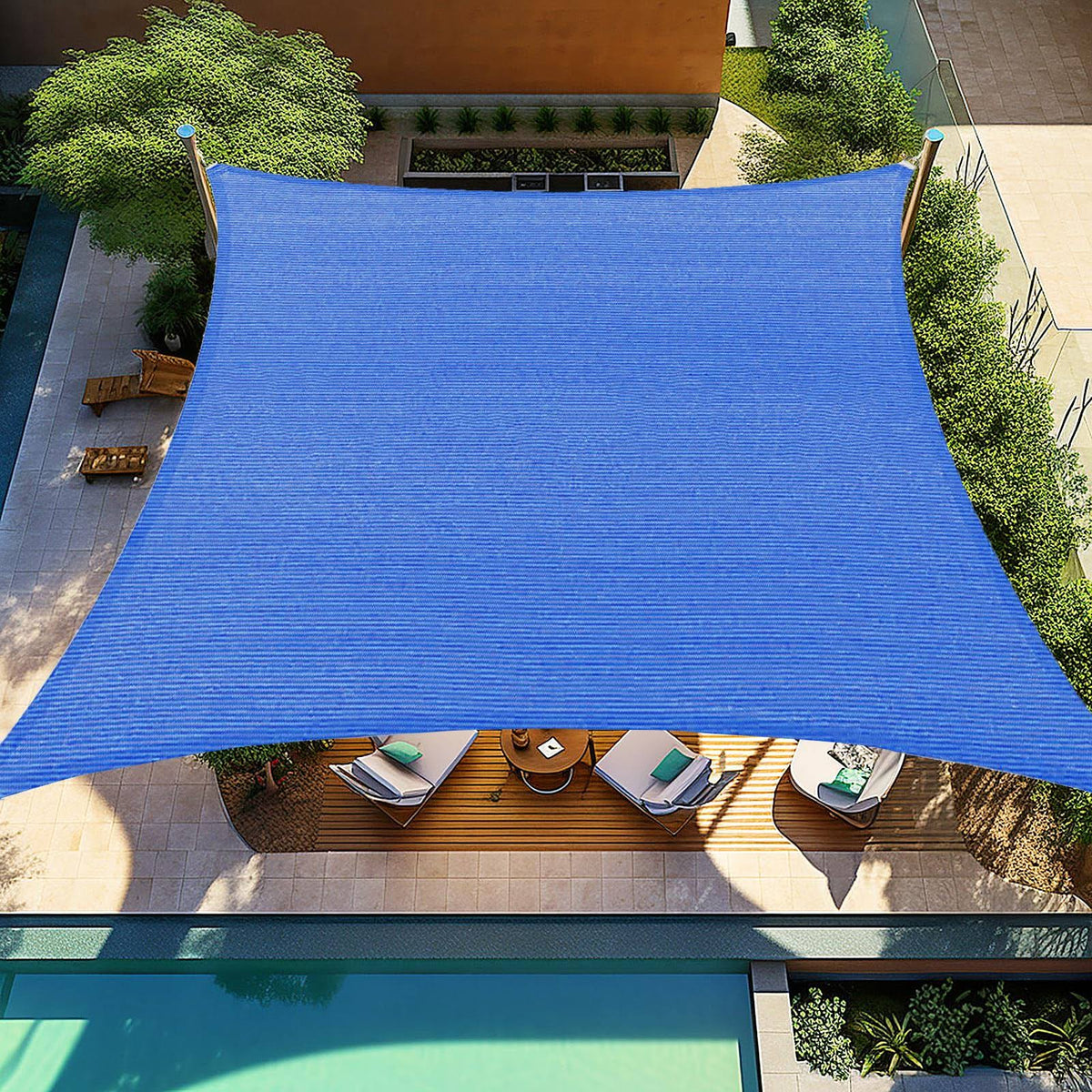 Shade&beyond Sun Sail Shade Canopy Rectangle 12' x 12' 185GSM Shade Sail for Patio Deck Yard Backyard Outdoor Facility and Activities Blue