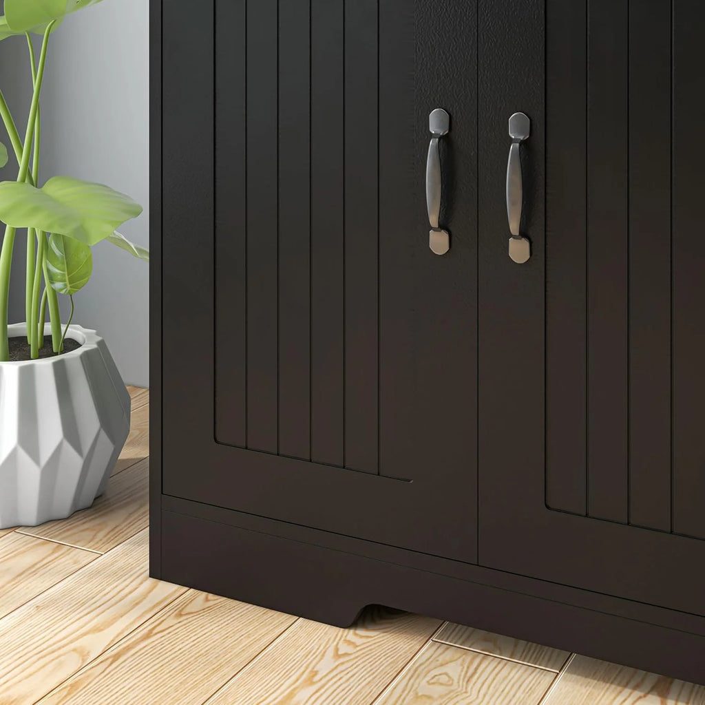 Sideboard Cabinet with Drawers and Beadboard Doors, Black
