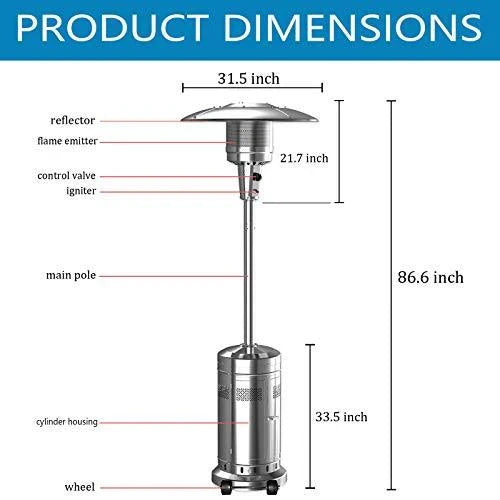 2 Set 48,000-BTU Umbrella Patio Propane Heater with Wheels,stainless Steel Patio Heater,stainless Steel Floorstanding Liquid Propane Heater…